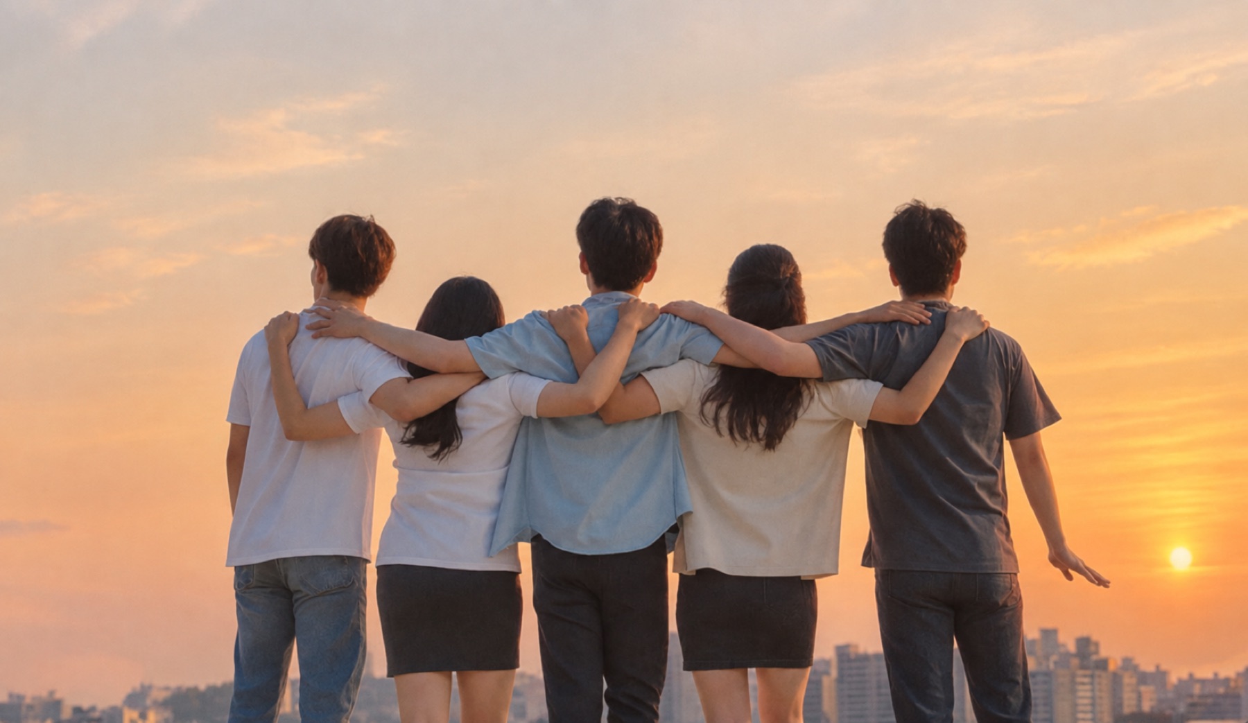 어깨동무를 한 청소년들